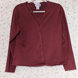 Linda Richards Sweater Set Button-Up XL Cardigan & Sleeveless shell Vintage Pima